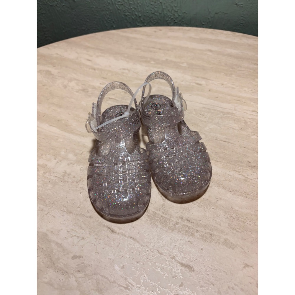 Cat & Jack Kids Silver Glitter Jelly Sandals Fisherman Shoes Size 9
